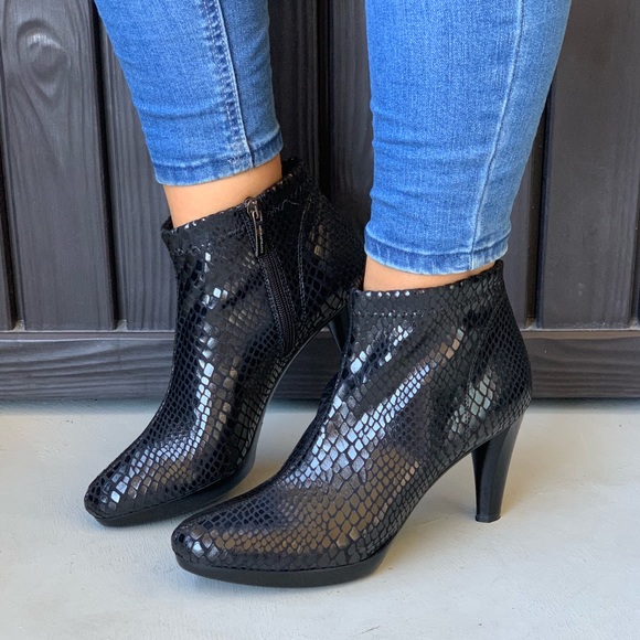 Black Embossed Ankle Boots - Picture 2 of 7